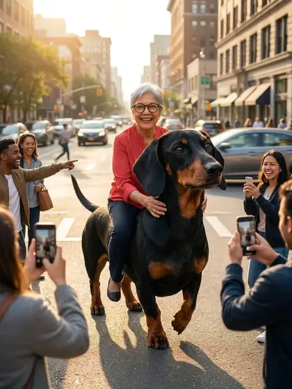Una mujer pasea montada sobre su perro gigante